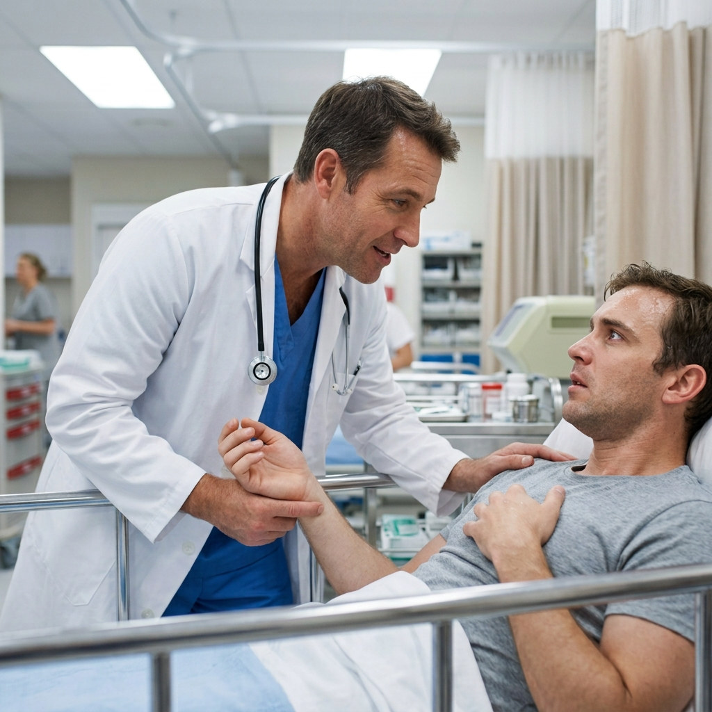 Врач стабилизирует состояние пациента с психозом после употребления мефедрона