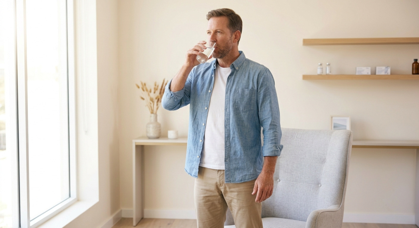 Пациент пьет воду перед кодированием Алгоминал